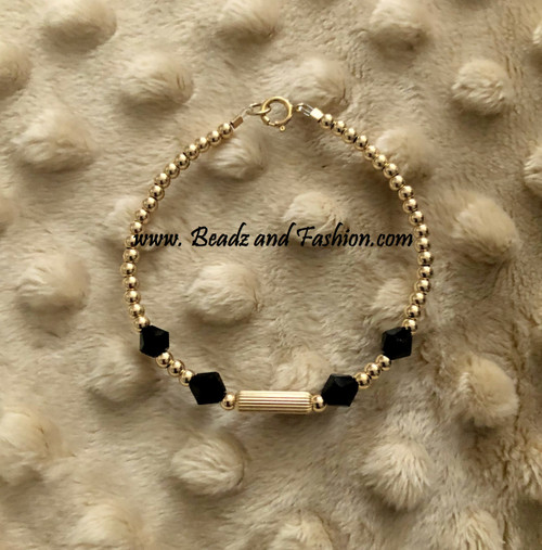 14k gold Black skinny tube bracelet