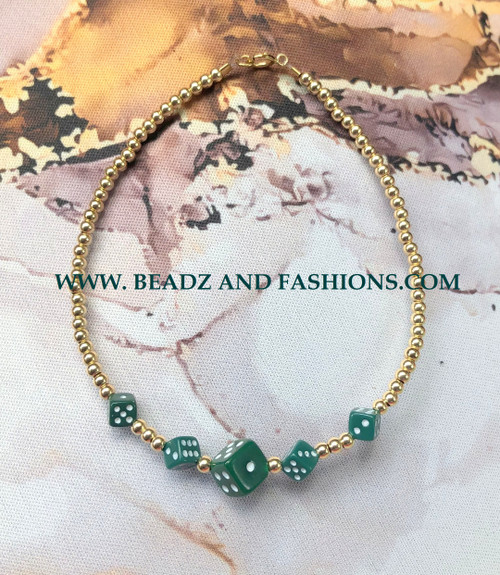 14k gold green dice bracelet #2