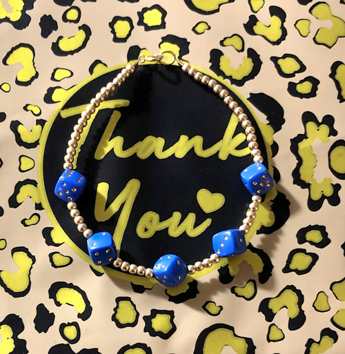 14k Gold Blue Dice bracelet #2B