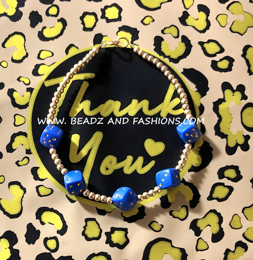 14k Gold Blue Dice bracelet #2B