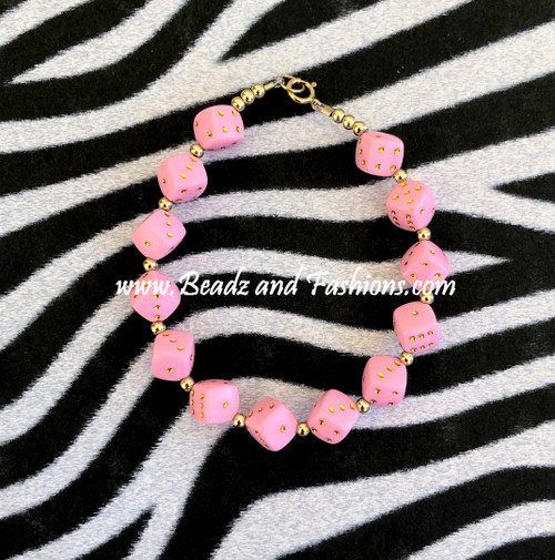 14k Gold lt. pink Dice bracelet #1B
