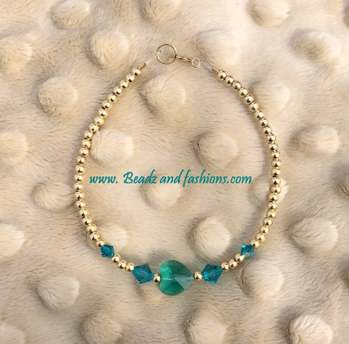 14k Gold December heart  bracelet