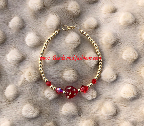 14k gold ANY COLOR heart stardust bracelet kids