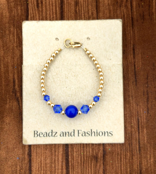 14k gold blue cat eye bracelet kids