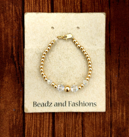 14k gold CLEAR crystal bracelet kids #3