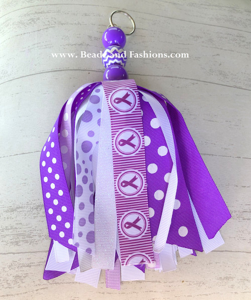 Purple Cancer Ribbon Large tassel Keychain #2