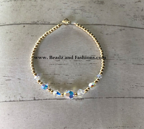 14k gold ANY COLOR round crystal bracelet