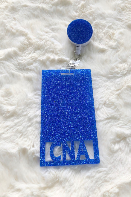 CNA glitter blue Acrylic badge reel #1