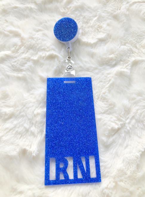RN glitter blue Acrylic badge reel #1