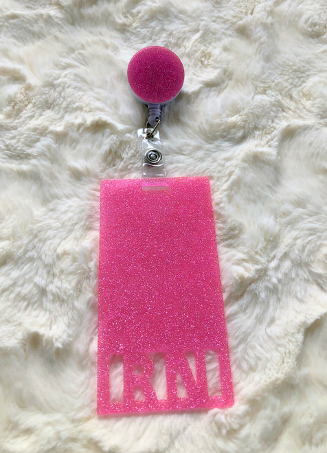 RN glitter pink Acrylic badge reel #1