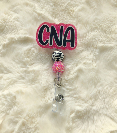 CNA pink bead badge reel