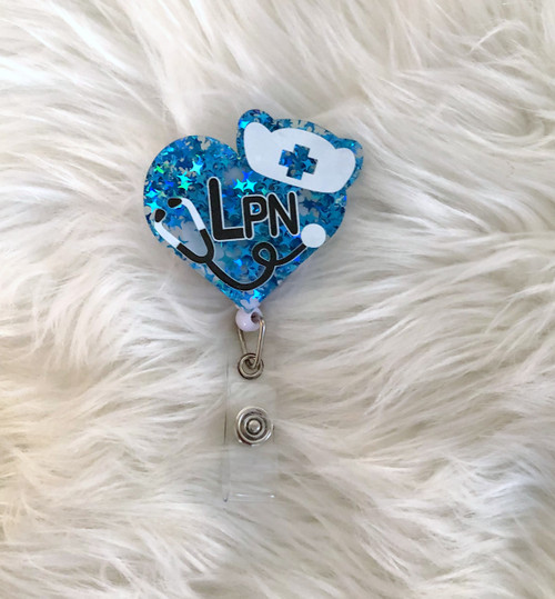 LPN blue glitter badge reel