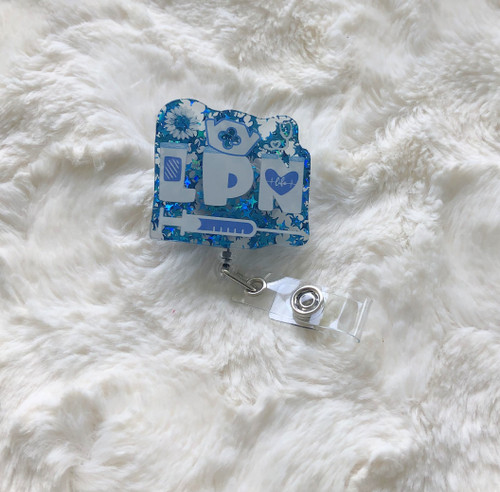 LPN blue glitter badge reel #2