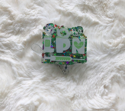 LPN green glitter badge reel