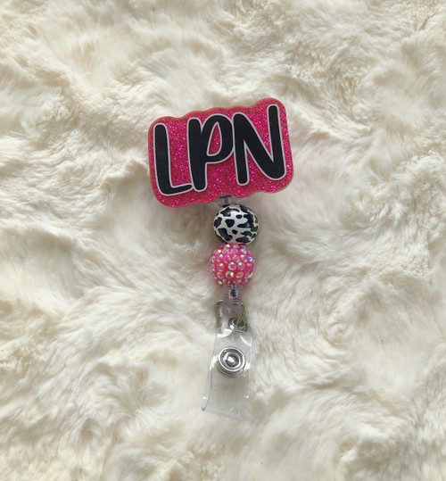 LPN pink bead badge reel