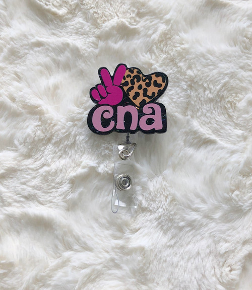 CNA pink leopard badge reel