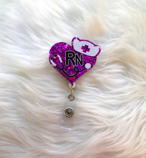 RN purple glitter badge reel