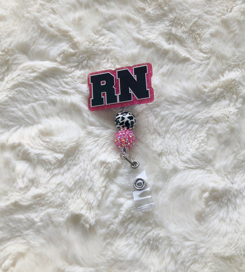 RN pink bead badge reel