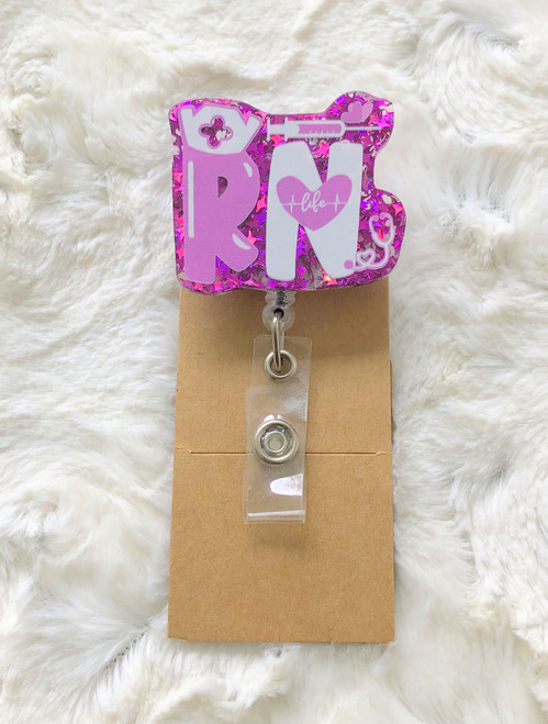 RN purple glitter badge reel #2