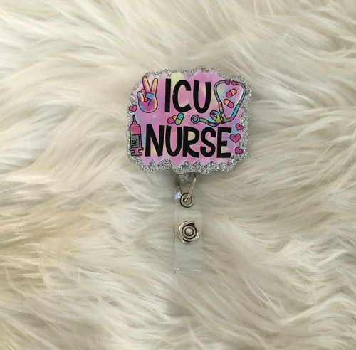 ICU Nurse glitter badge reel