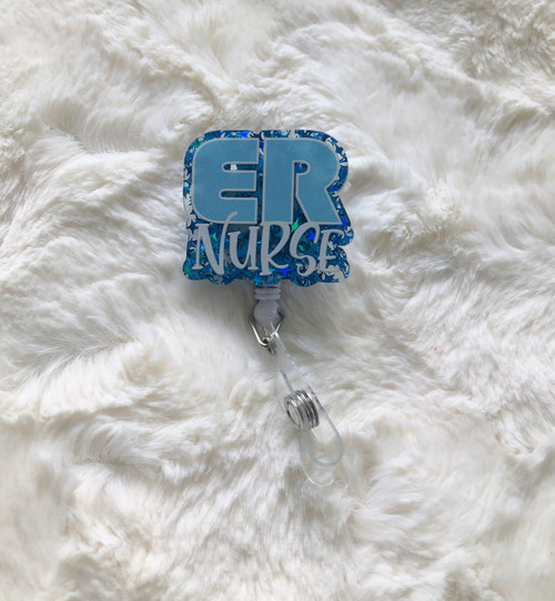Blue ER Nurse glitter badge reel