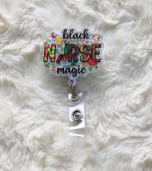 Black Nurse Magic glitter badge reel #4