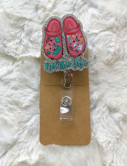 Nurse Life crocs glitter badge reel #4