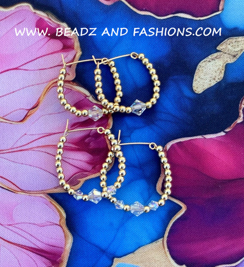 14k gold ANY SIZE clear hoop earrings