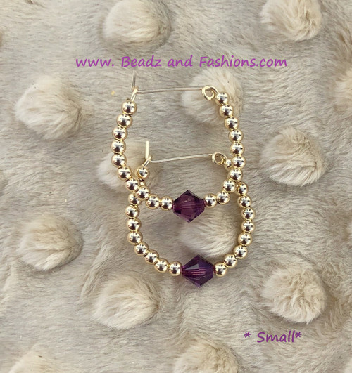 14k gold Small February hoop earrings