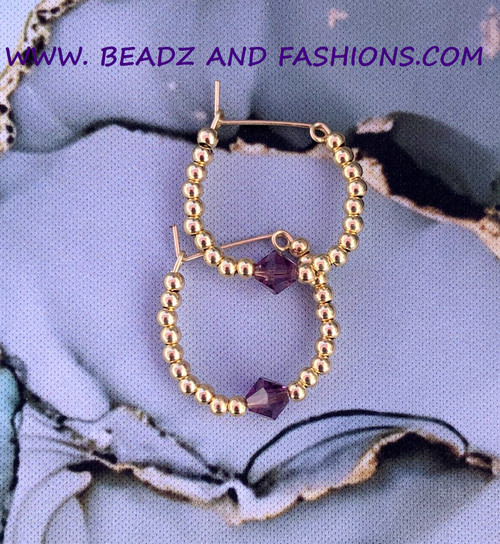 14k gold Small February hoop earrings