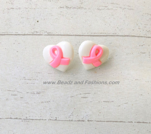 White Breast Cancer heart earrings #1