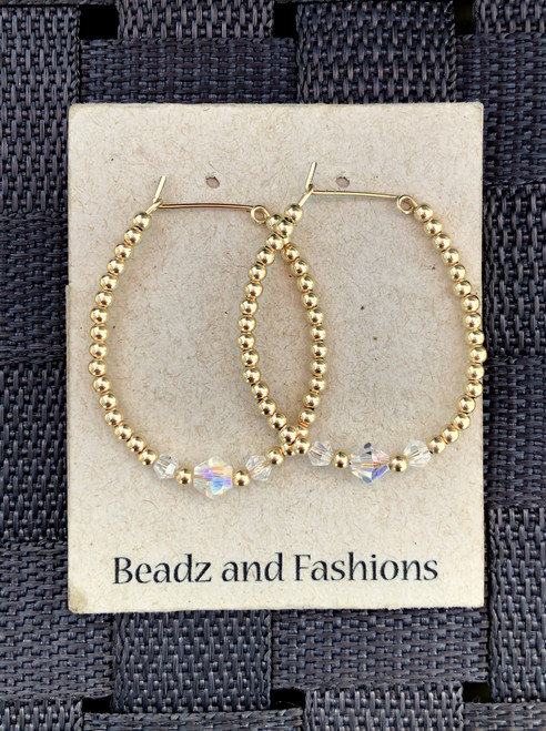 14k gold Large Clear hoop earrings