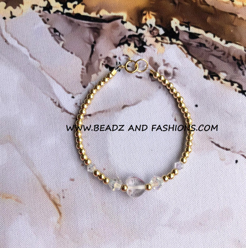 14k gold clear heart bracelet kids #1