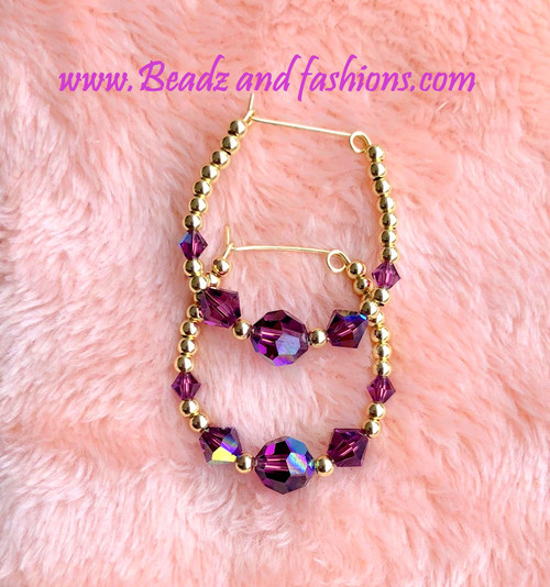 14k gold ANY SIZE  February round hoop earrings