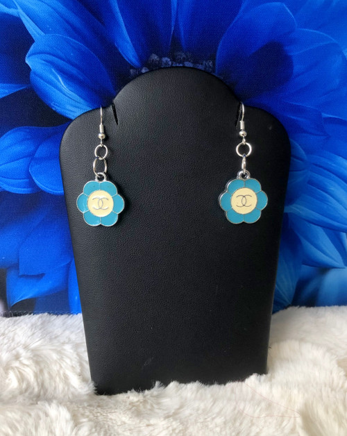 Blue flower dangle earrings #1