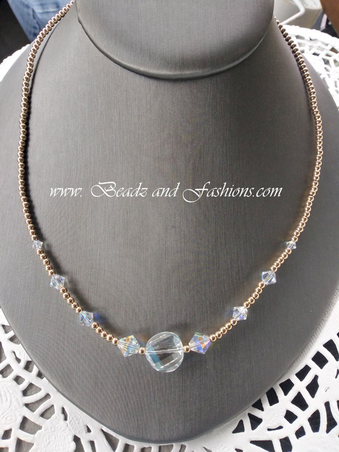 14k gold clear disc necklace