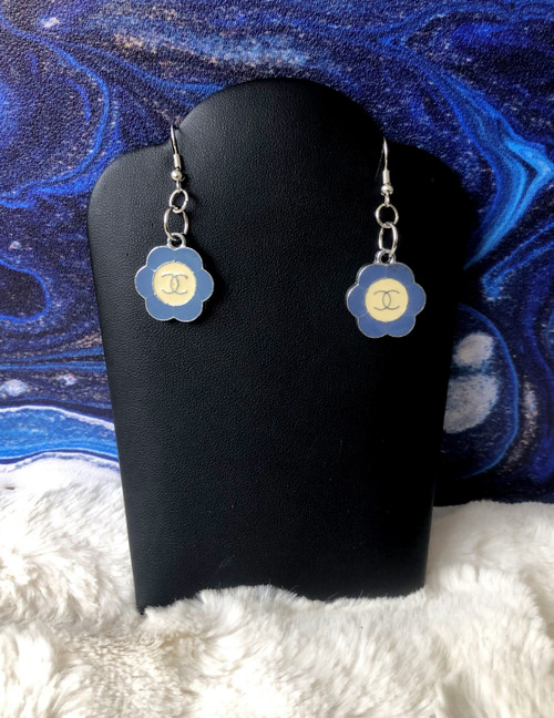 Blue flower dangle earrings #2