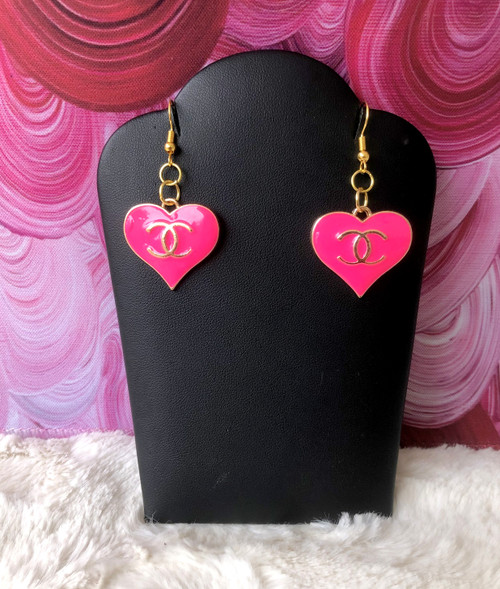 Pink heart dangle earrings #1
