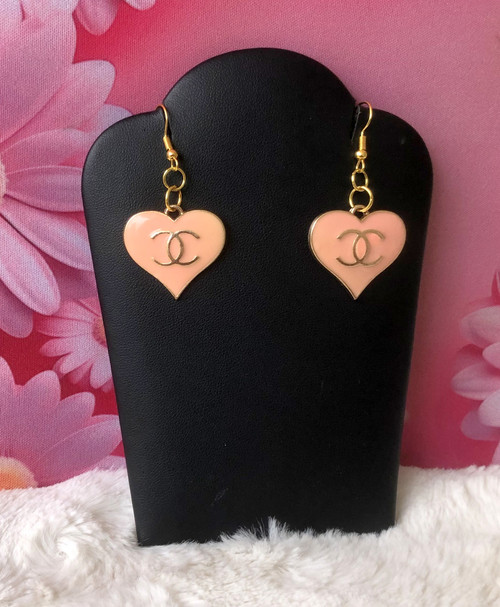 Pink heart dangle earrings #1.