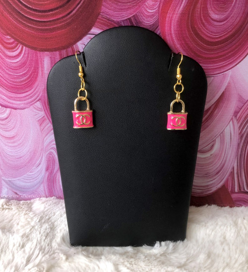 Pink Lock dangle earrings #1
