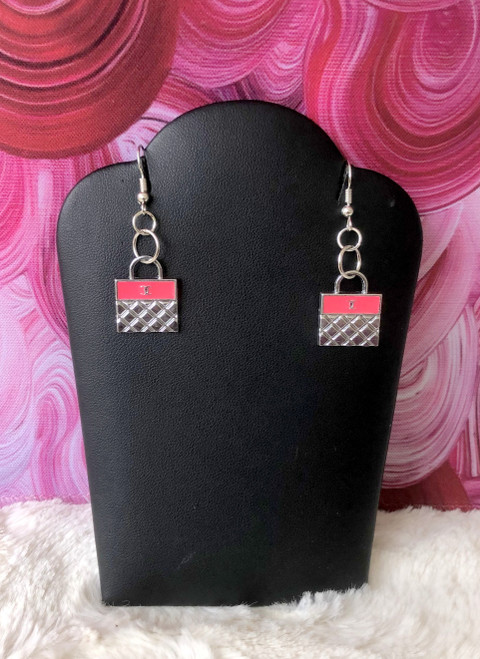 Pink square dangle earrings #2