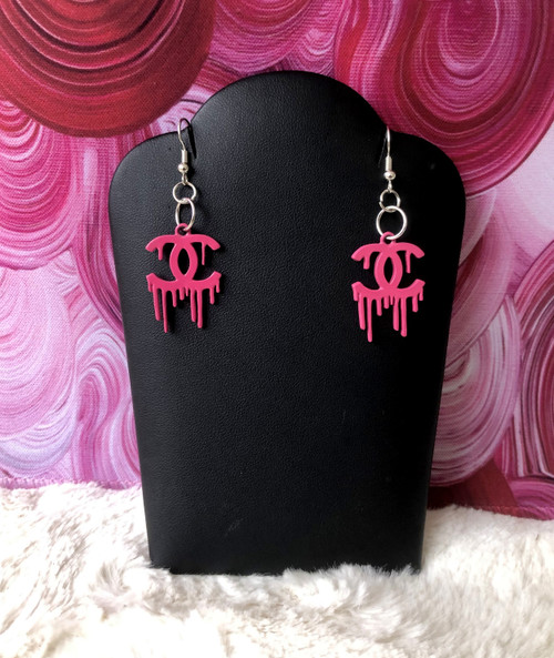Pink drip dangle earrings #1