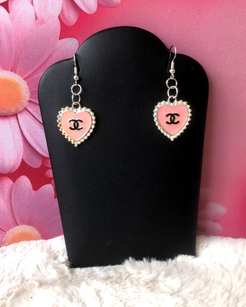 Pink heart dangle earrings #3. s