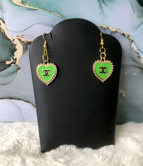Green heart dangle earrings #3. g