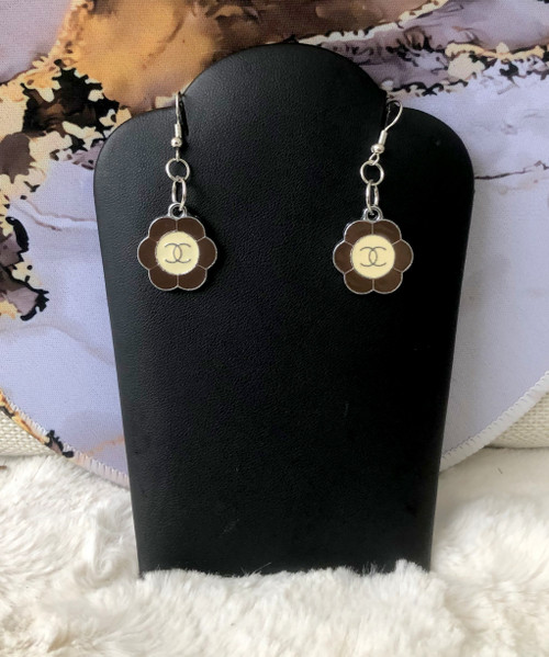 Brown flower dangle earrings #1