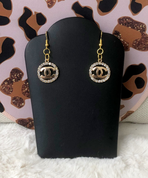 Gold rhinestone dangle earrings #1