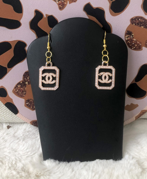 Gold pearl dangle earrings #1