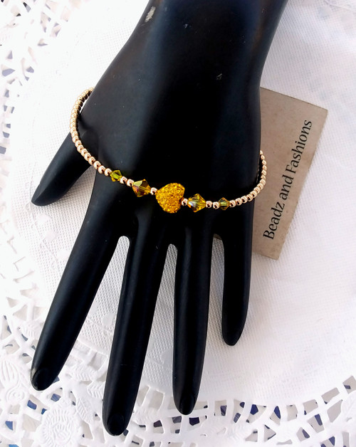 14k gold filled yellow heart  pave bracelet