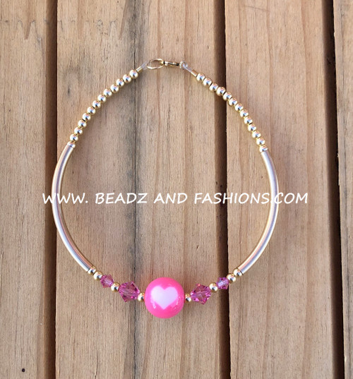 14k gold pink heart  skinny bangle