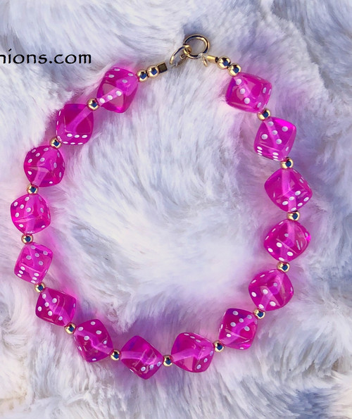 14k Gold pink Dice bracelet #5